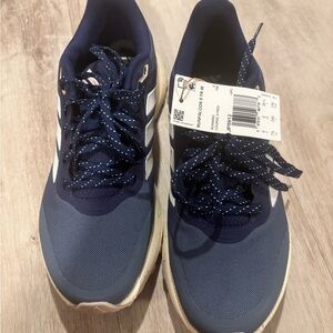 Adidas Dark Blue Running Shoes with White Stripes